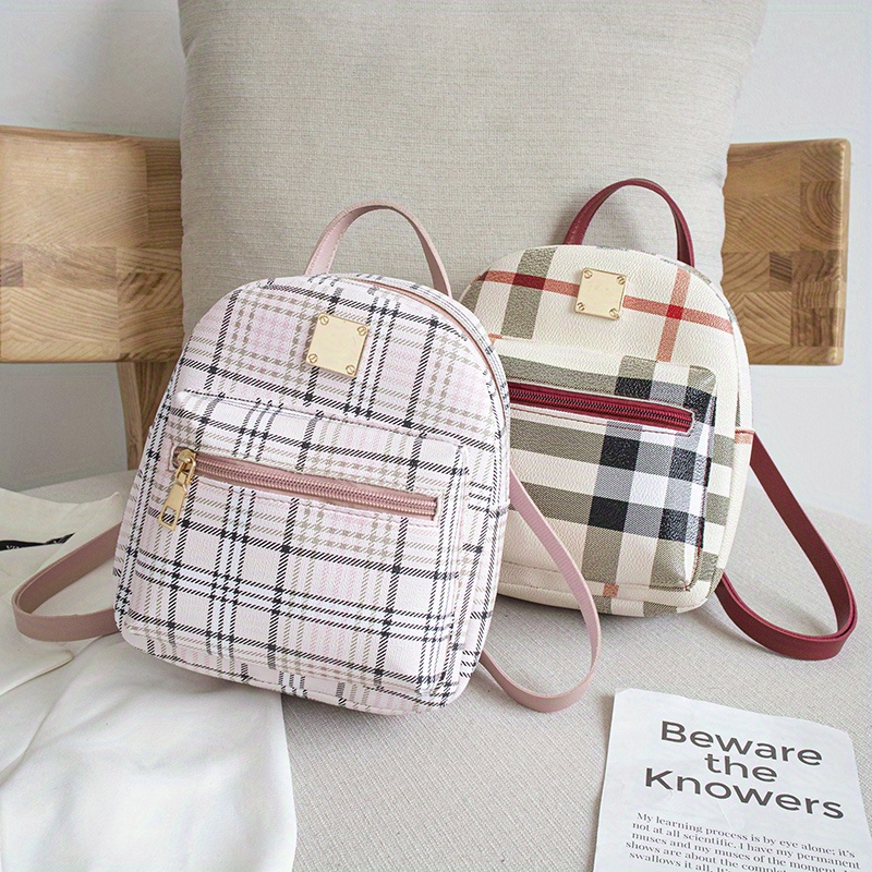 Mini Checkered Pattern Functional Backpack