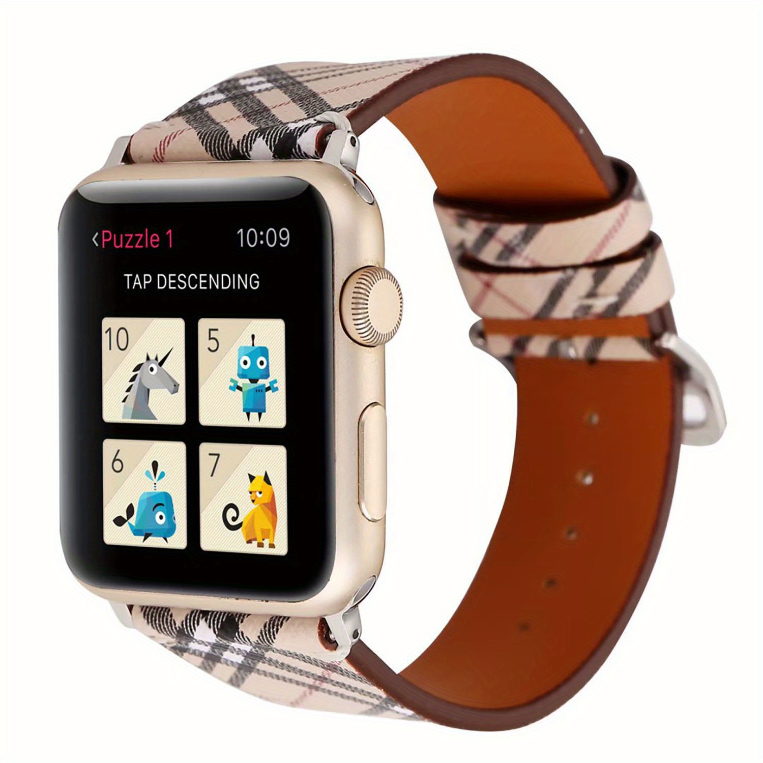 Grid Pattern Artifcial Leather Watch Band For Iwatch 8 7 6 5 4 3 Se Replace  Wrist Woman Man Strap For Iphone Watch Ultra - Temu United Arab Emirates