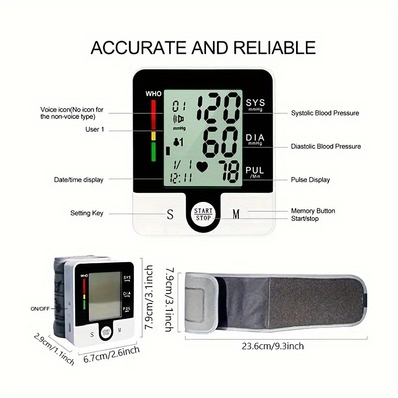  Blood Pressure Monitor Accurate Automatic Upper Arm High Blood  Pressure Monitors Portable LCD Screen Powered by Battery with Adjustable  Cuff and Storage Bag -White : Health & Household