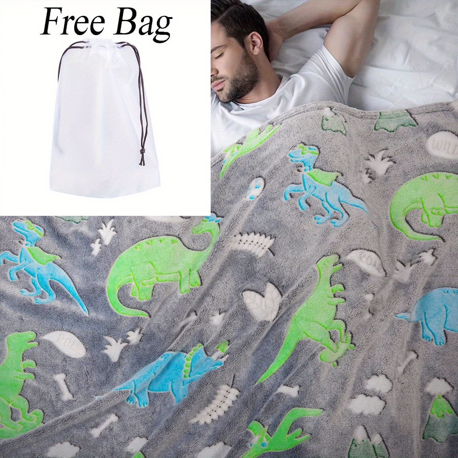 Dino Glow In The Dark Flannel Blanket Soft Throw