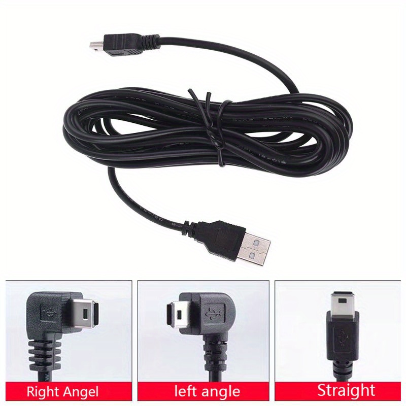 Mini USB Charging Cable USB 2.0 A-Male To Mini-B Car Vehicle Power Charging  Adapter Cord For Dash Cam, Backup Camera (Right/Straight Angle 11.5ft)