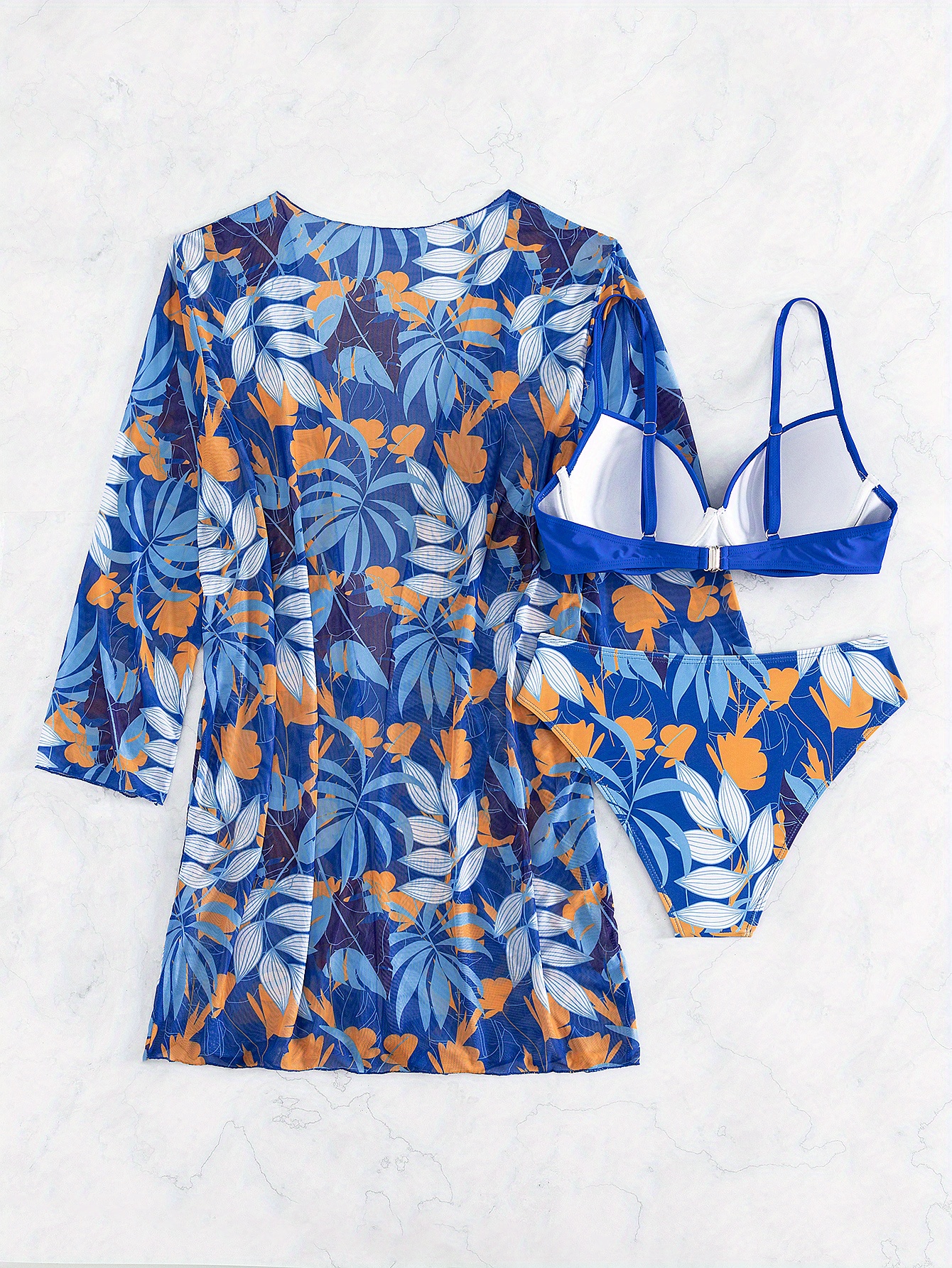 Plant Print Push Bikini Swimsuit Kimono Spaghetti Strap - Temu