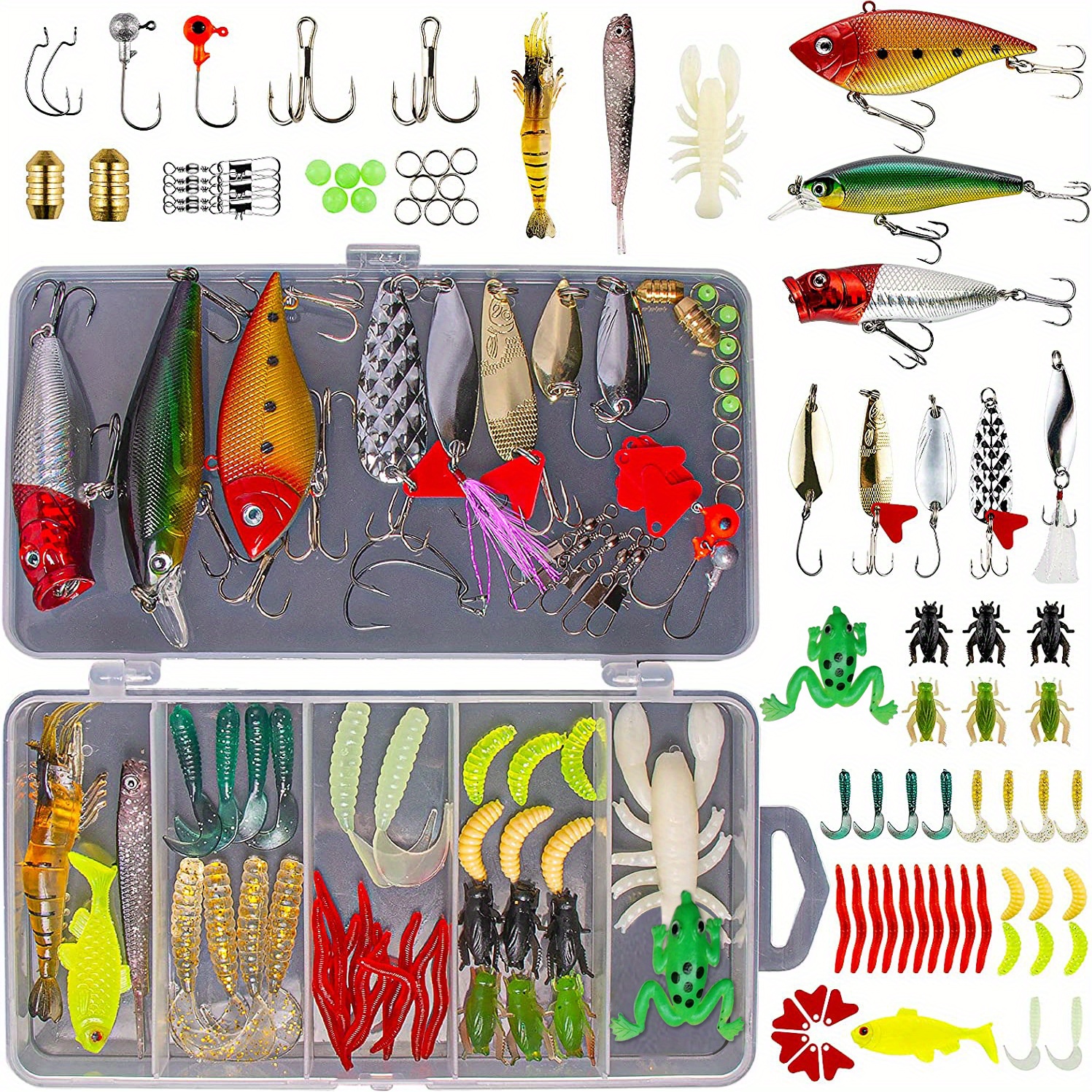 78 Piece Fishing Lures Kit Tackle Box With Spoon Lures Soft Plastic Worms  Crankbait Jigs Hooks For Bass Trout Salmon Fishing - Sports & Outdoors -  Temu United Kingdom