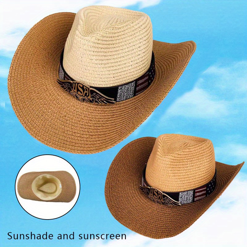 1pc Casual Versatile Sunshade Straw Hat With Black Band For