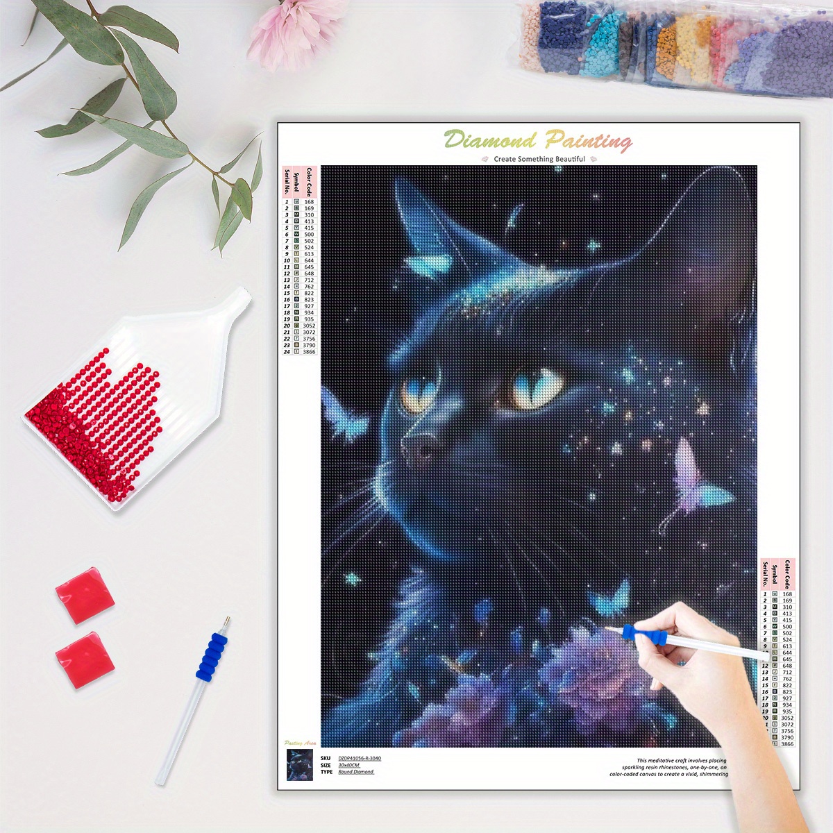 Diamond Painting Gato Colores 30 X 40 Cm + Accesorios