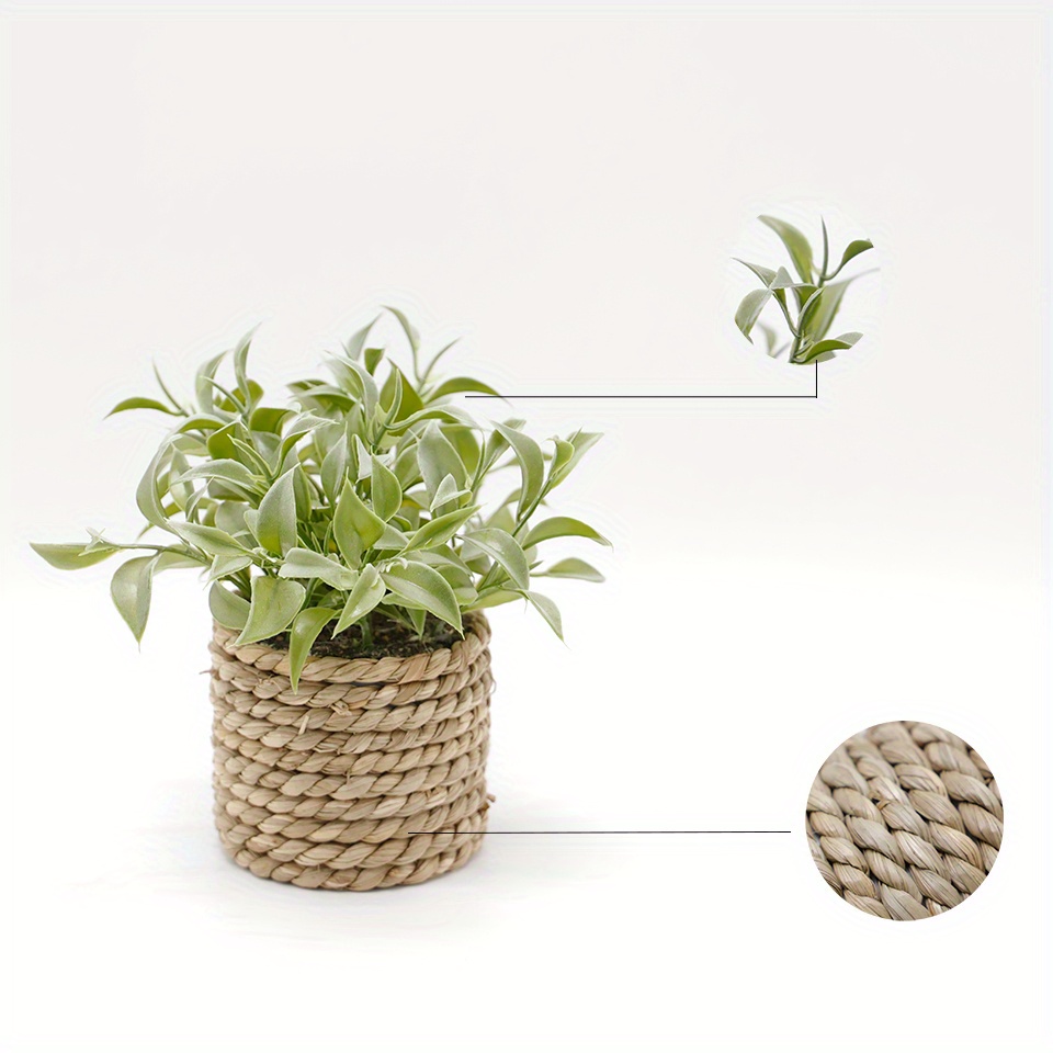 TEMU Mini Planta Artificial En Maceta - Perfecta Para Decoración Interior Y Exterior, Diseño De Cuerda Tejida De Paja