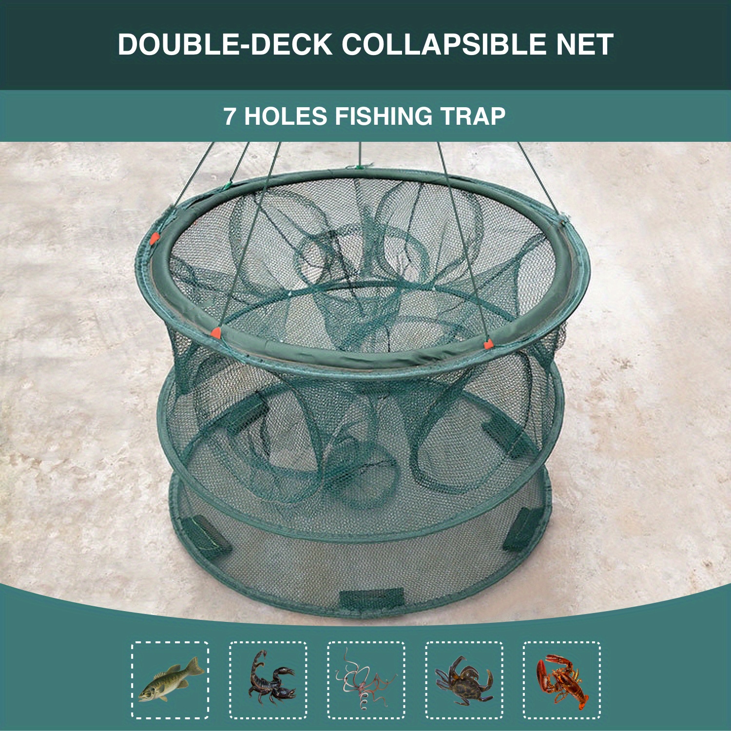 Yosoo Portable Fishing Trap Net, Foldable Nylon Fishing Mesh Trap with 6  Holes for Catching Smelt Eels Crab Lobster Fish Shrimp and Crawfish