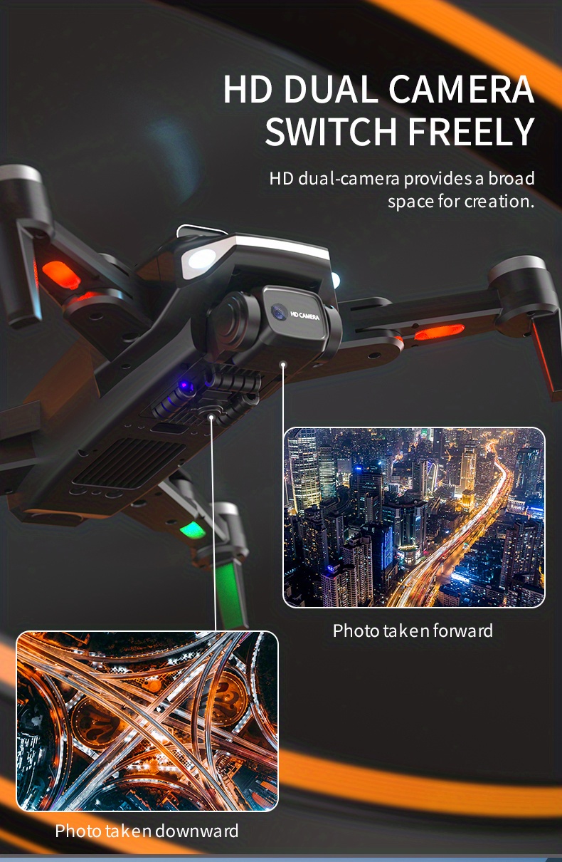 large obstacle avoidance drone hd dual cameras gps one key takeoff and return auto return high low speed switching headless mode orbit flight details 4