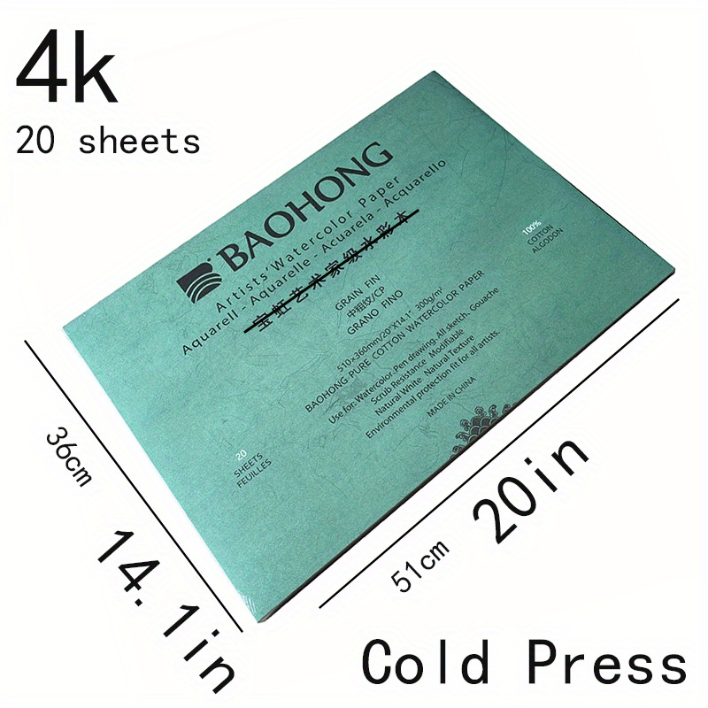 BAOHONG Academy Watercolor Paper Pad 20 Sheets 300G Watercolor Paper 100%  Cotton Acid Free Painting Sketchbook Art Supplies