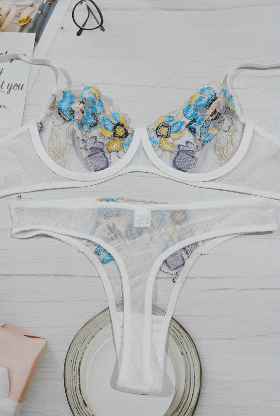 Candy Sugar Embroidery Lace White Japanese Bra & Panties Set