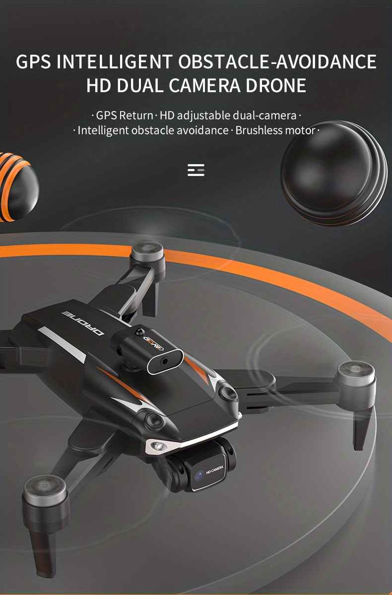 large obstacle avoidance drone hd dual cameras gps one key takeoff and return auto return high low speed switching headless mode orbit flight details 0