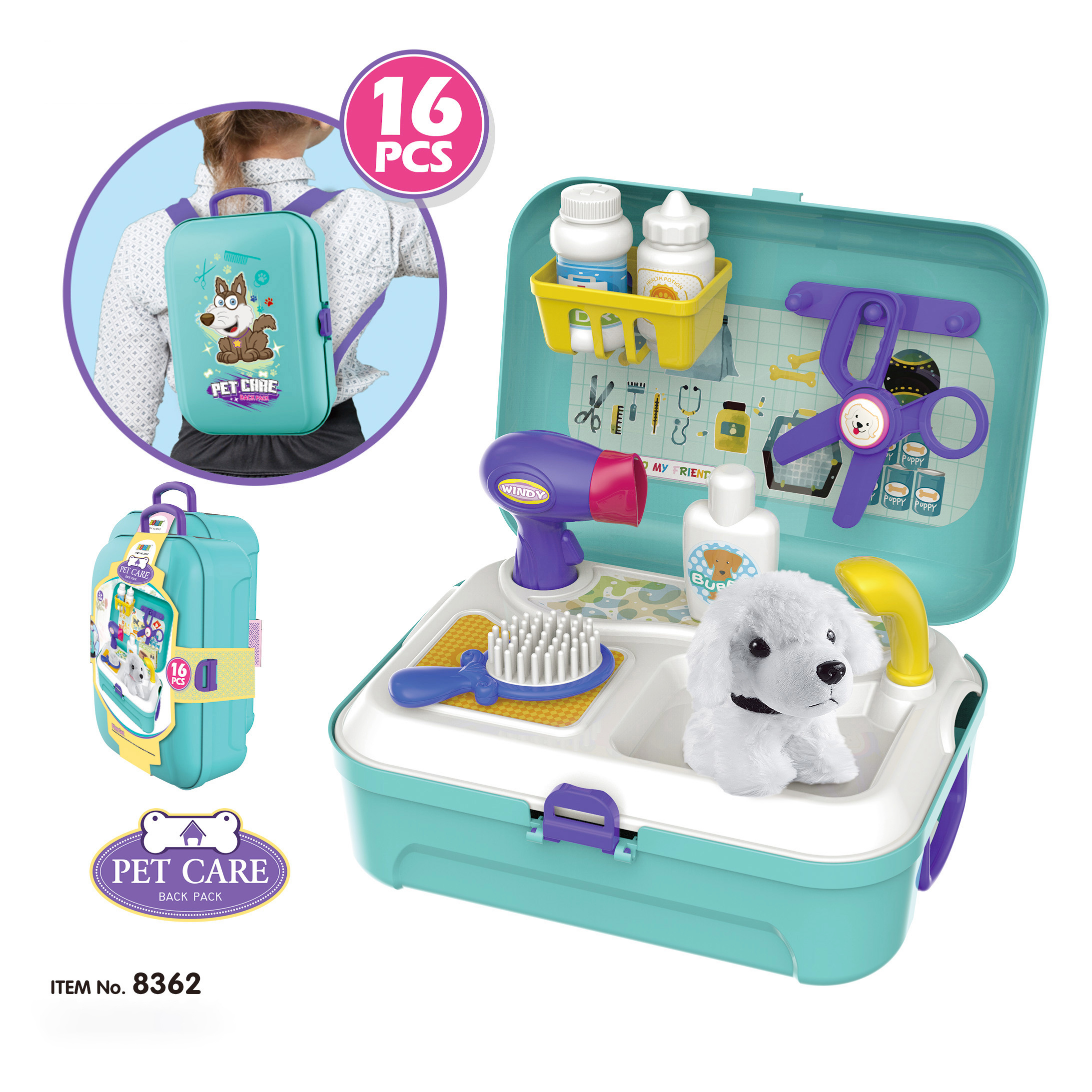  Pet Care Play Set Dog Grooming Kit with Backpack Doctor Set Vet  Kit Educational Toy-Pretend Play for Toddlers Kids Children (16 pcs) : Toys  & Games