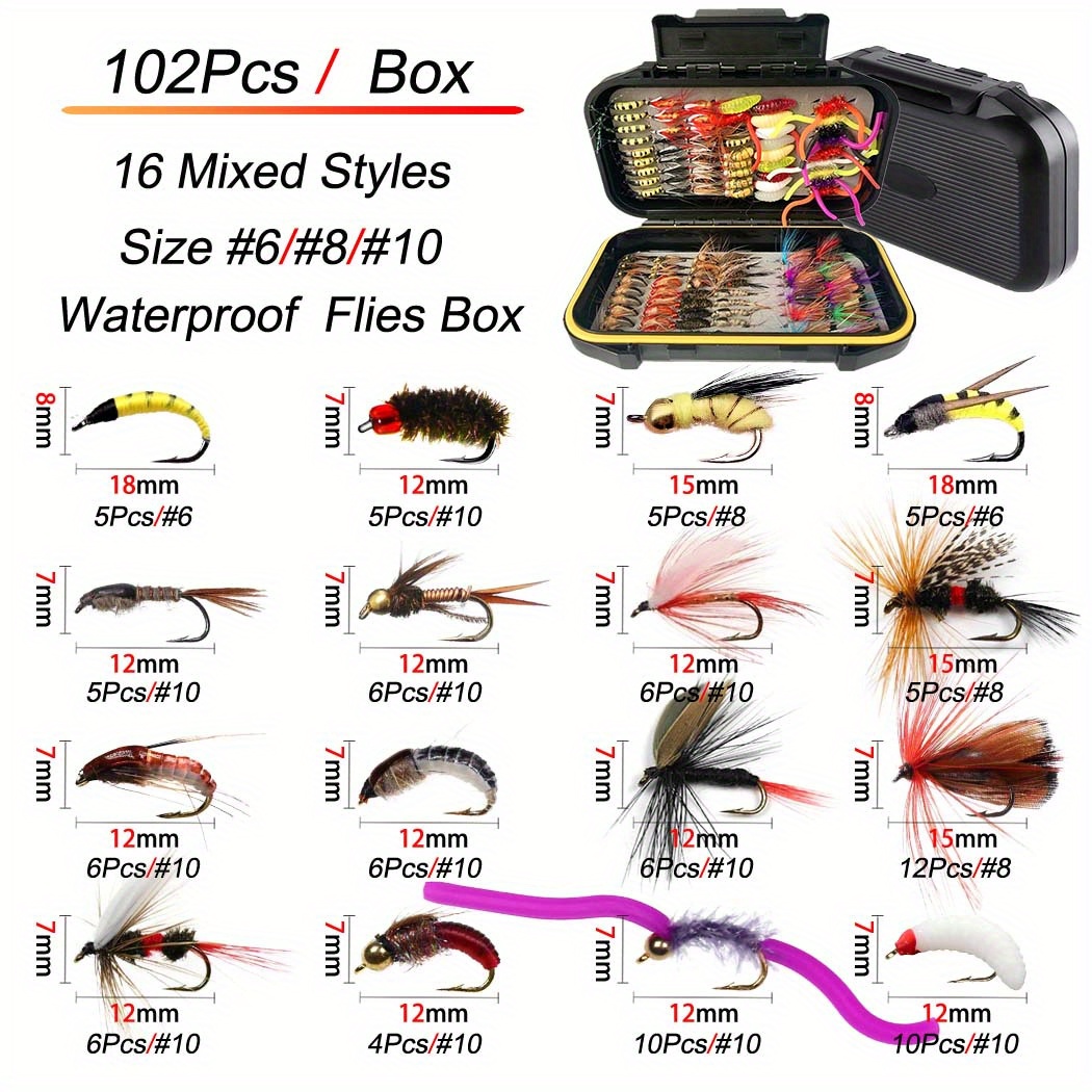 Fly Fishing Barbed Hooks Set Dry Wet Nymphs Temu