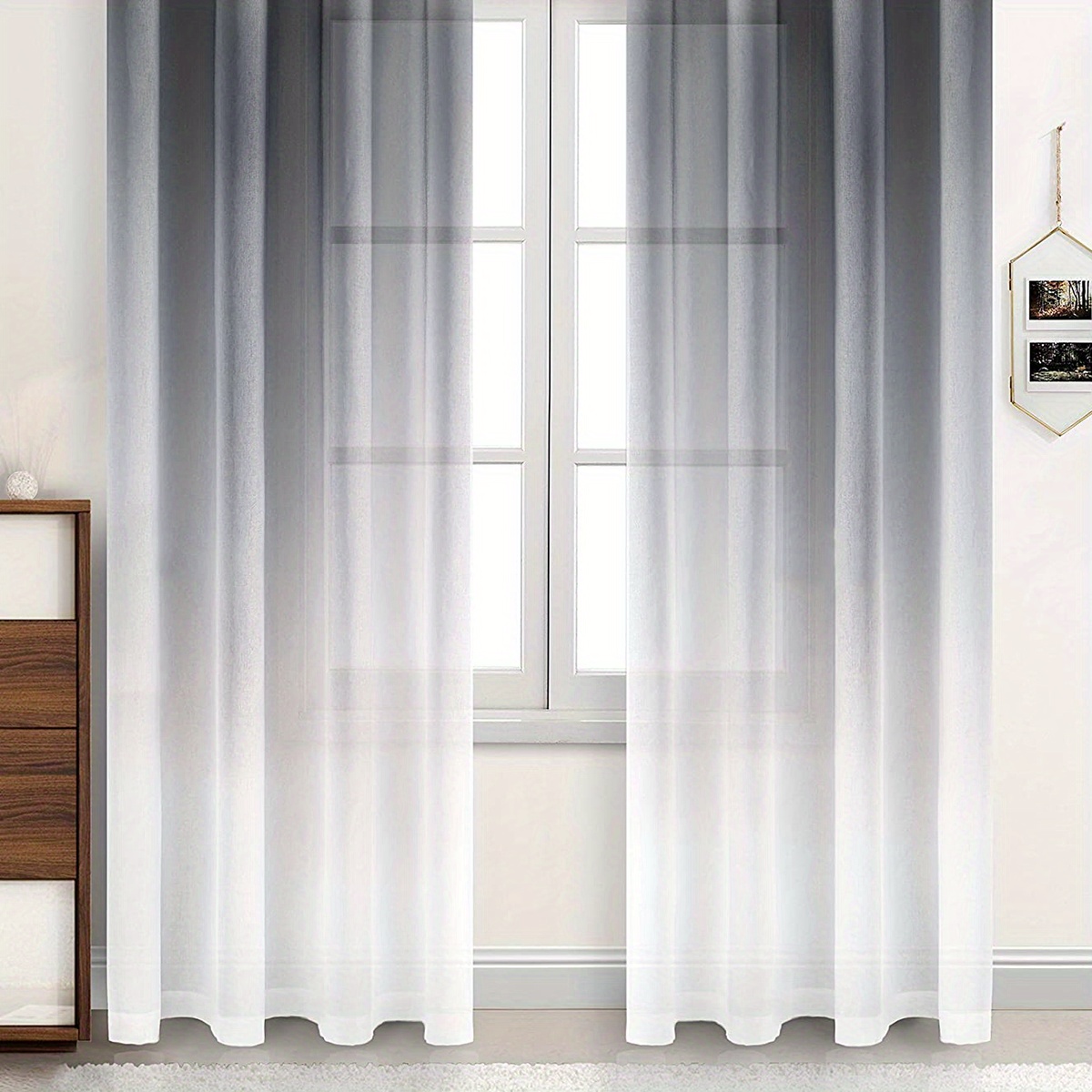 1pc Simple Gradient Gray Sheer Window Curtain, Suitable For Rooms