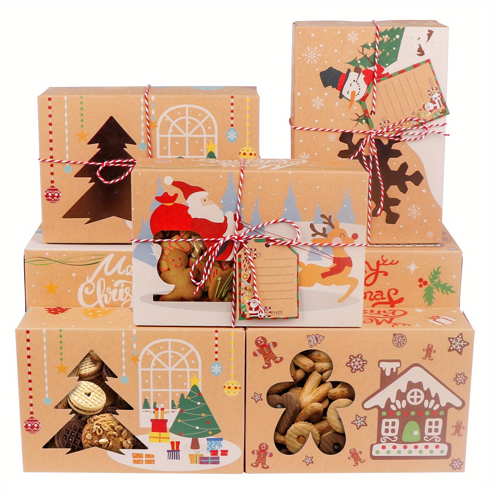 BELLE VOUS 12pz Scatole per Biscotti Natale - 21 x 15 x 7 cm- Scatoline  Cartone Porta Biscotti Natalizi Kraft con Finestre per Biscotti, Ciambelle,  Caramelle, Dessert e Prodotti da Forno 