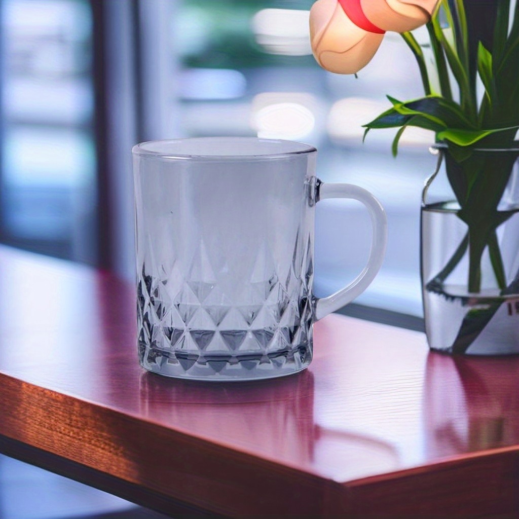 Set of Two - Diamonds Glass Tea Cup With Handle