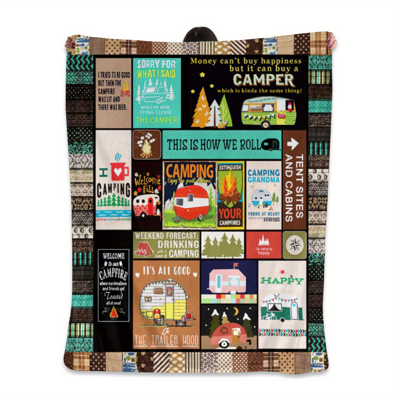  Happy Camping Blanket,Camper Throw Blanket for Travel