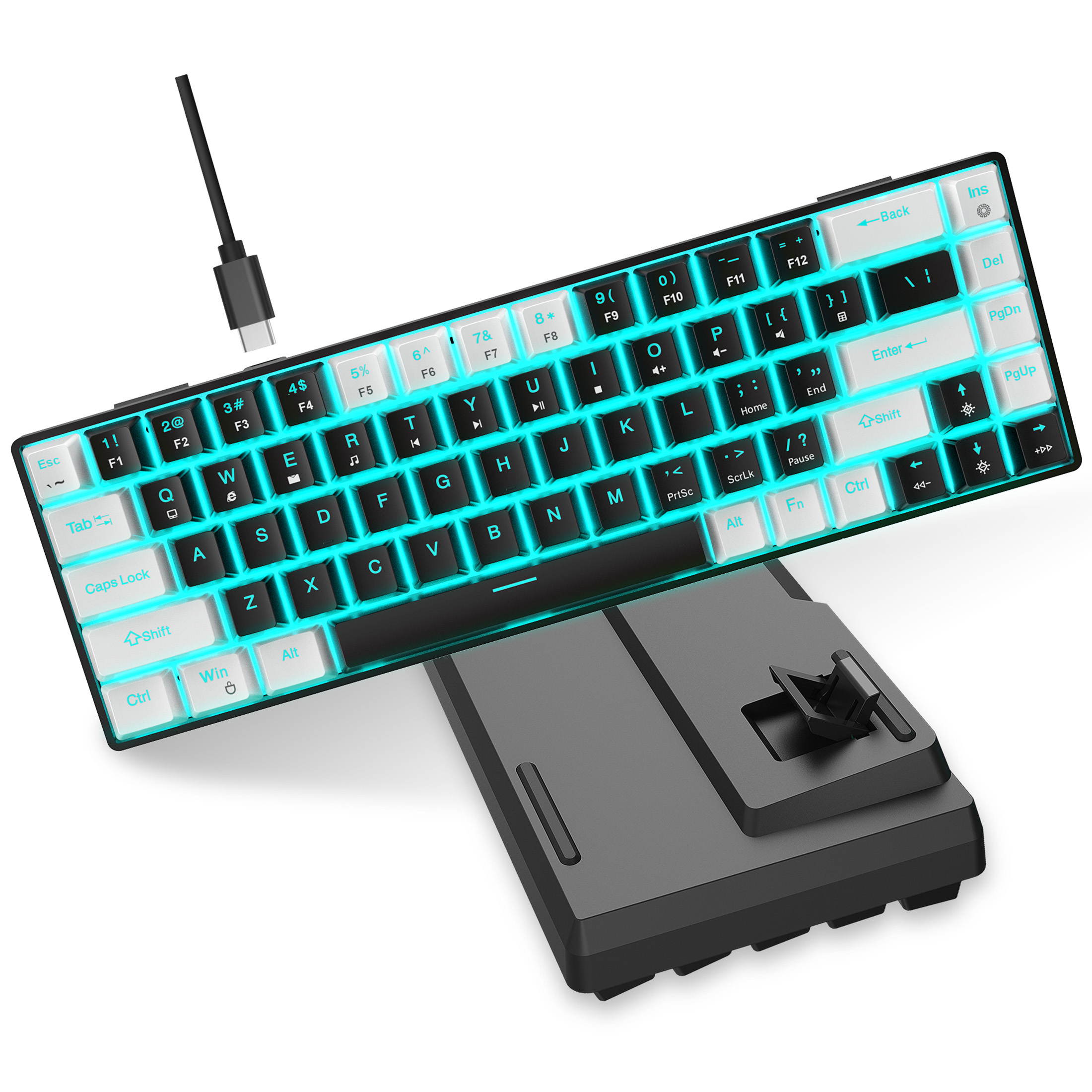 Portable 60% Mechanical Gaming Keyboard, Ice Blue Led Backlit