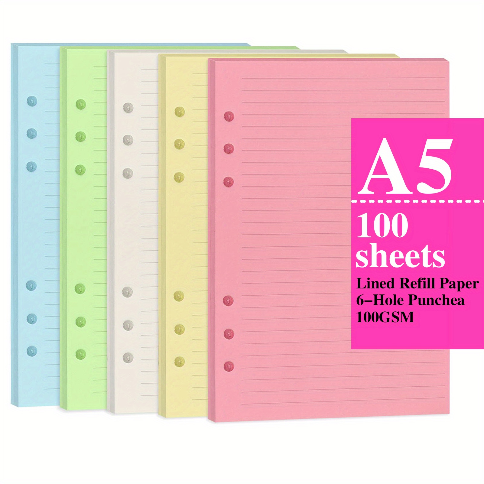 160pages A6 Refills Lined Paper, Personal Size, Lined Loose Leaf Paper,,  6-hole Punched For 6-ring Binders, 5 Colors - Temu