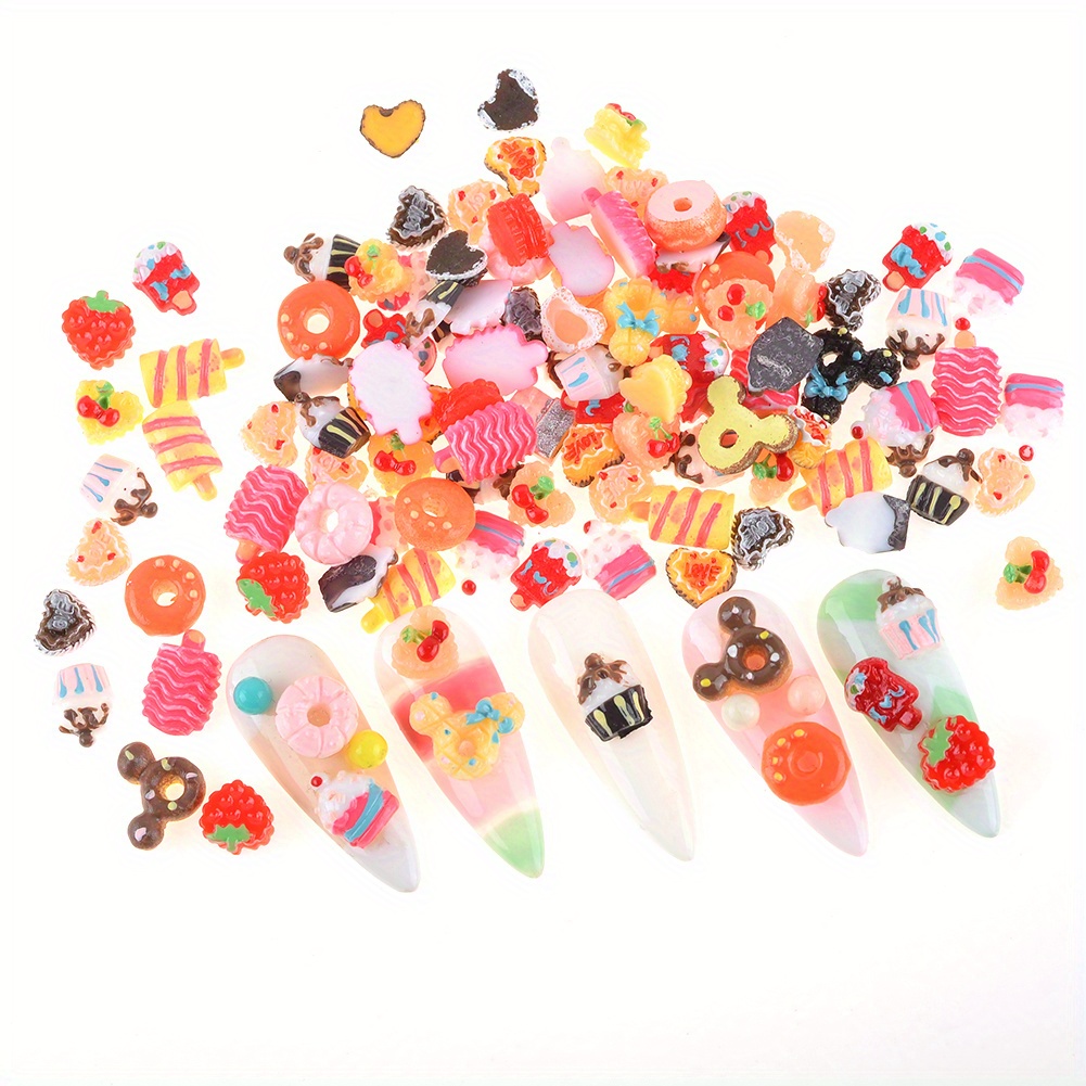 50pcs/Pack Kawaii Nail Art Charms Cartoon Nail Decor, 3D Halloween Candy  Sweet Slime Charms,Cute Dessert Ice Cream Flatback Nail Decoration For Nail  A