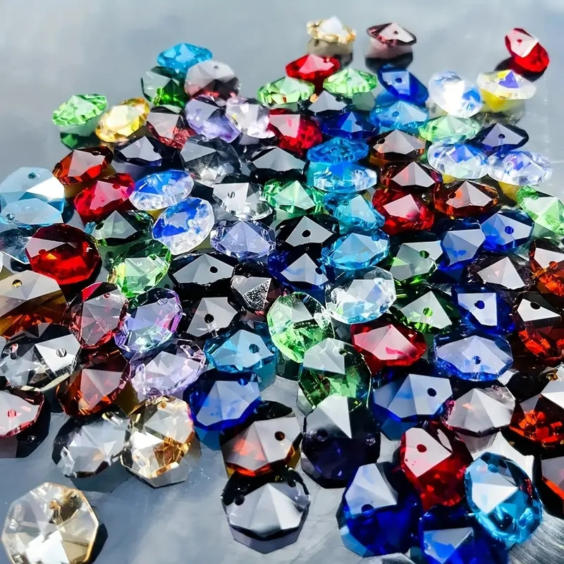 2 Holes Crystal Octagonal Beads Prisms Chandelier Parts Temu