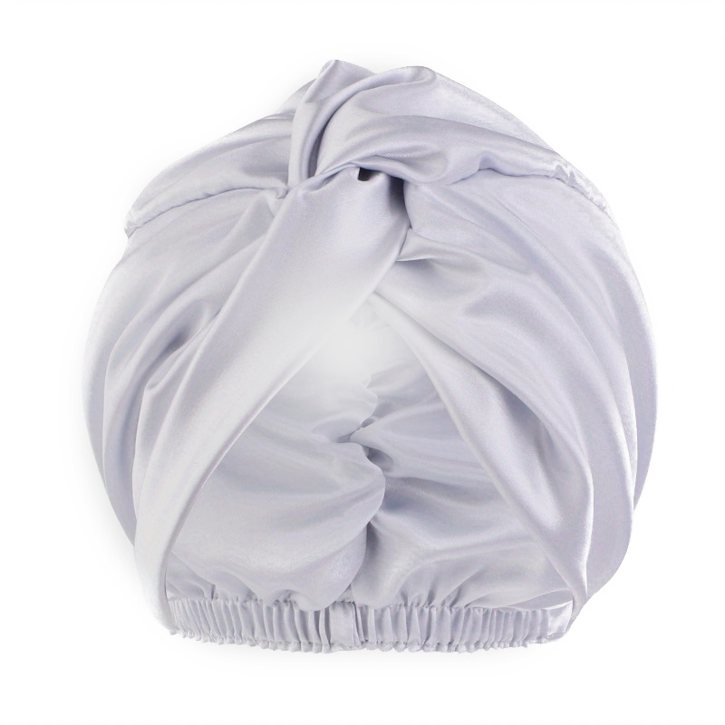 Satin Ruched Bonnet Double Layer Knotted Elastic Turban Soft Shower Cap