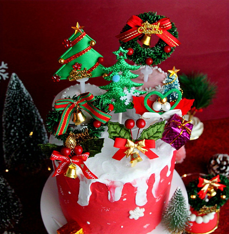 Christmas Cake Top Set Deer Leaf And Grass Ring Decorations - Temu