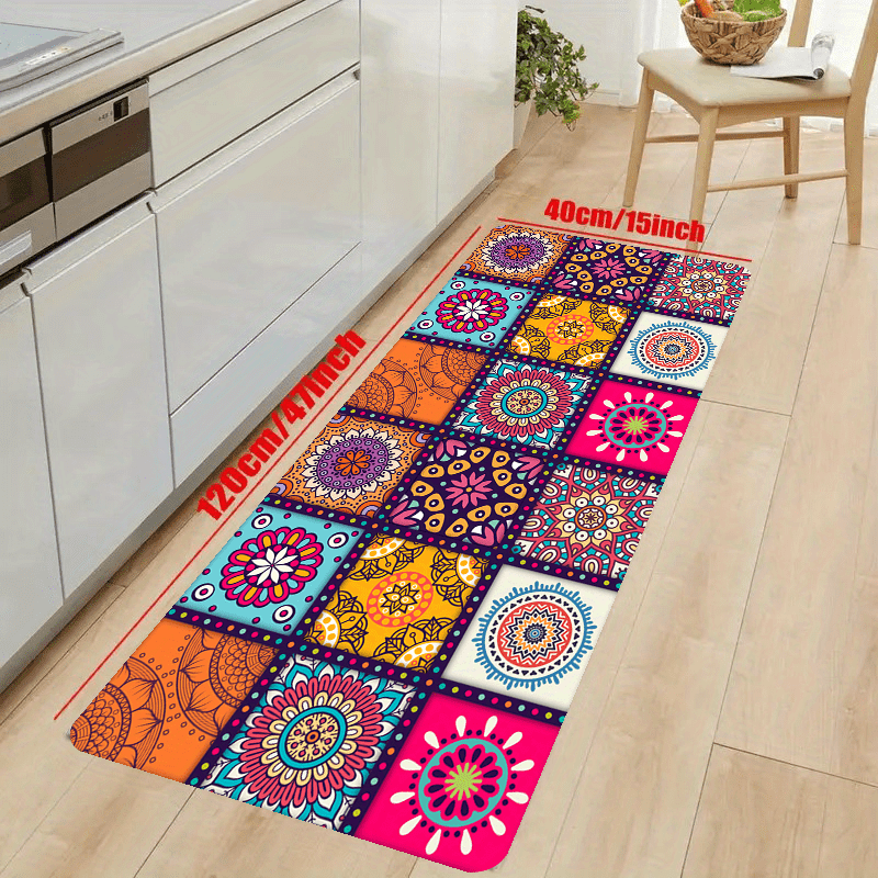 Bohemian Watercolor Floral Kitchen Strip Mat With Anti Slip Soft Carpet,waterproof  Kitchen Mat, Dirt-resistant Floor Mat, Machine Washable, Entrance Doormat,  Kitchen Living Room Laundry Bathroom Water-absorbing Floor Mat, Room Decor,  - Temu