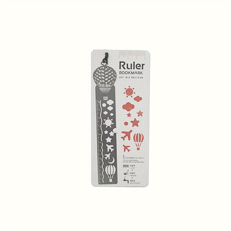 Metal Bookmark Ruler And Stencil, Hot Air Balloon Design