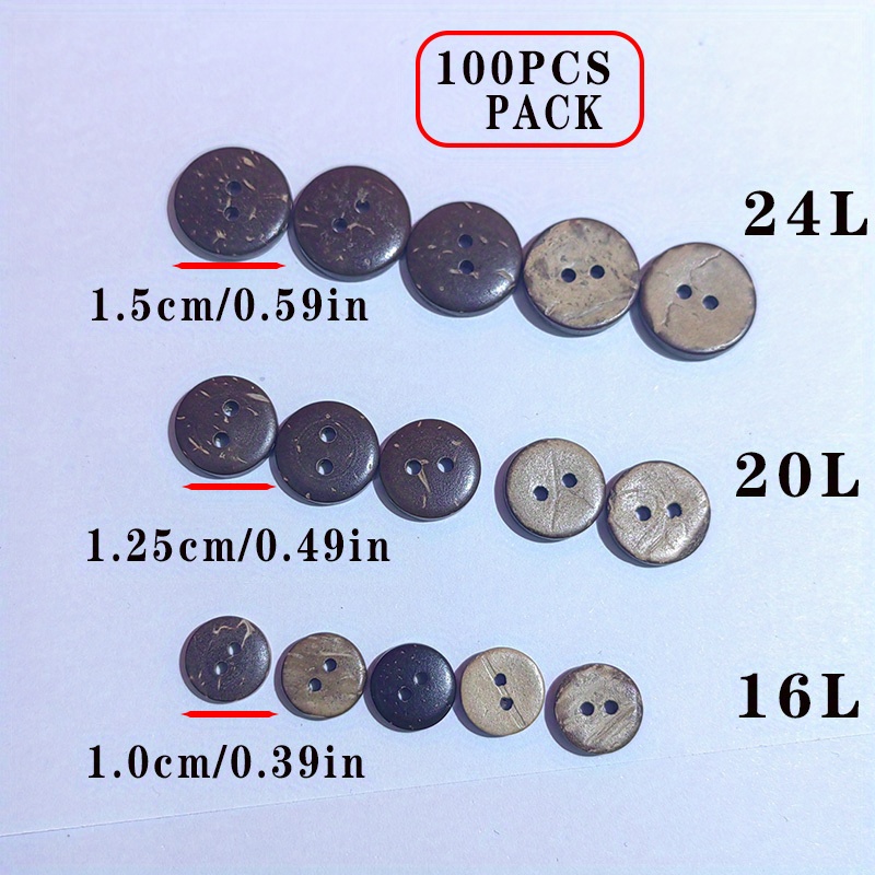 100pcs High-quality Shell Buttons In , 2-hole Wooden Buttons For Sewing, Crafts & Diy - In 1.0cm, 1.25cm, 1.5cm Sizes