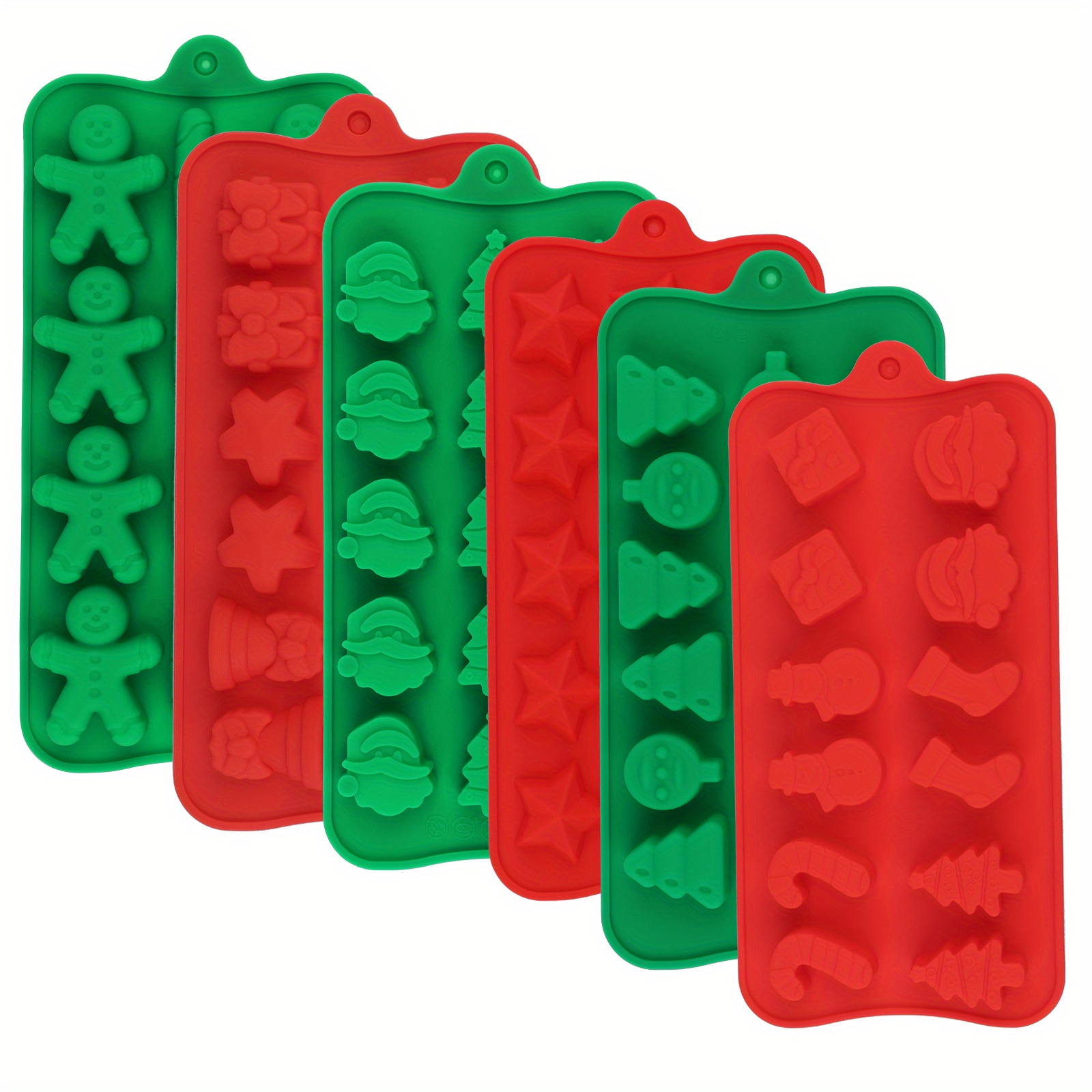 Holiday Helpers (2 Pack) Holiday Kitchen Silicone Ice Cube Trays Green Snowmen & Red Christmas Trees