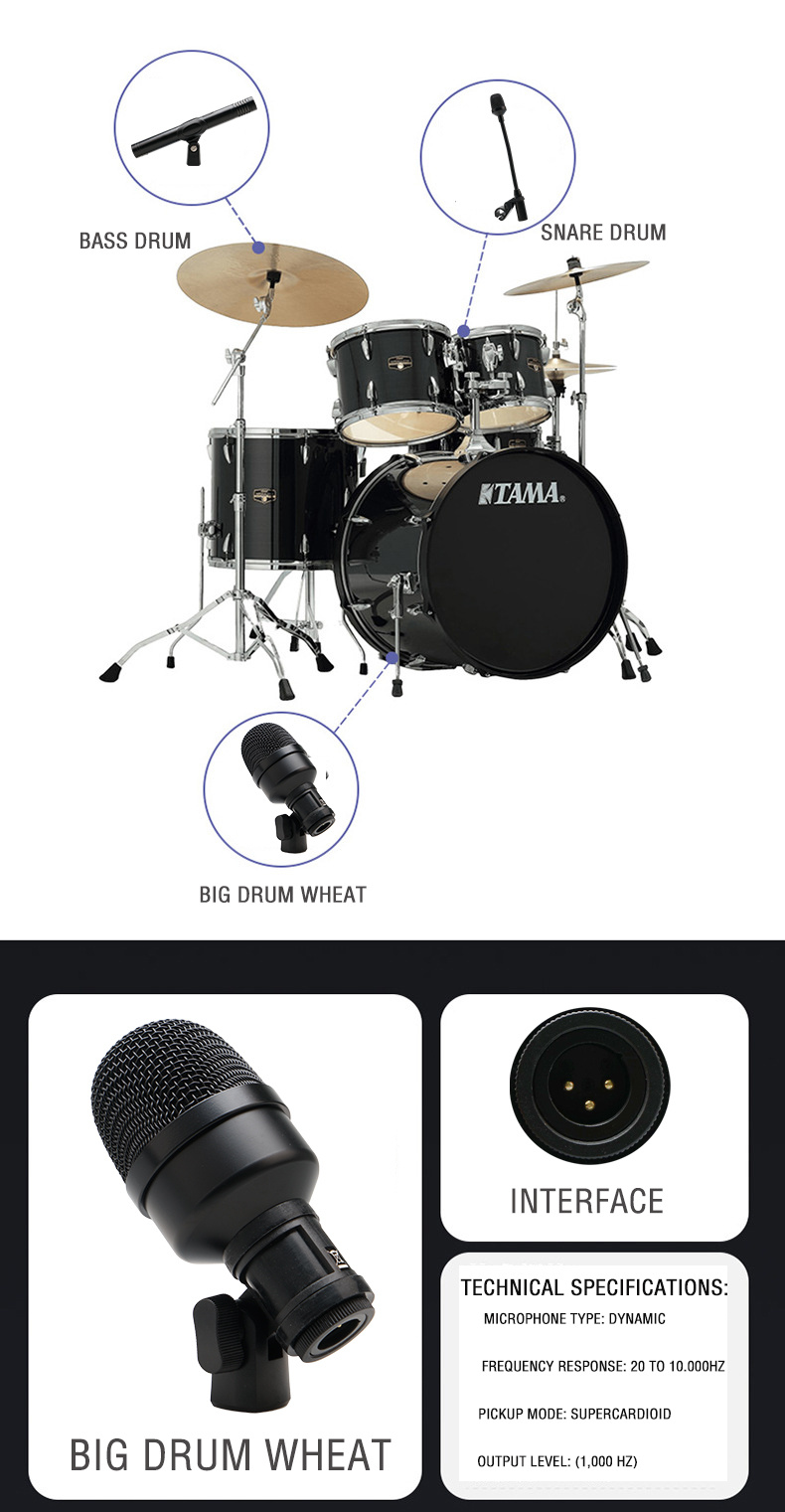 Kit de batterie d'enregistrement condensateur 7pcs set microphone  instrument pour tambour d'étagère professionnel