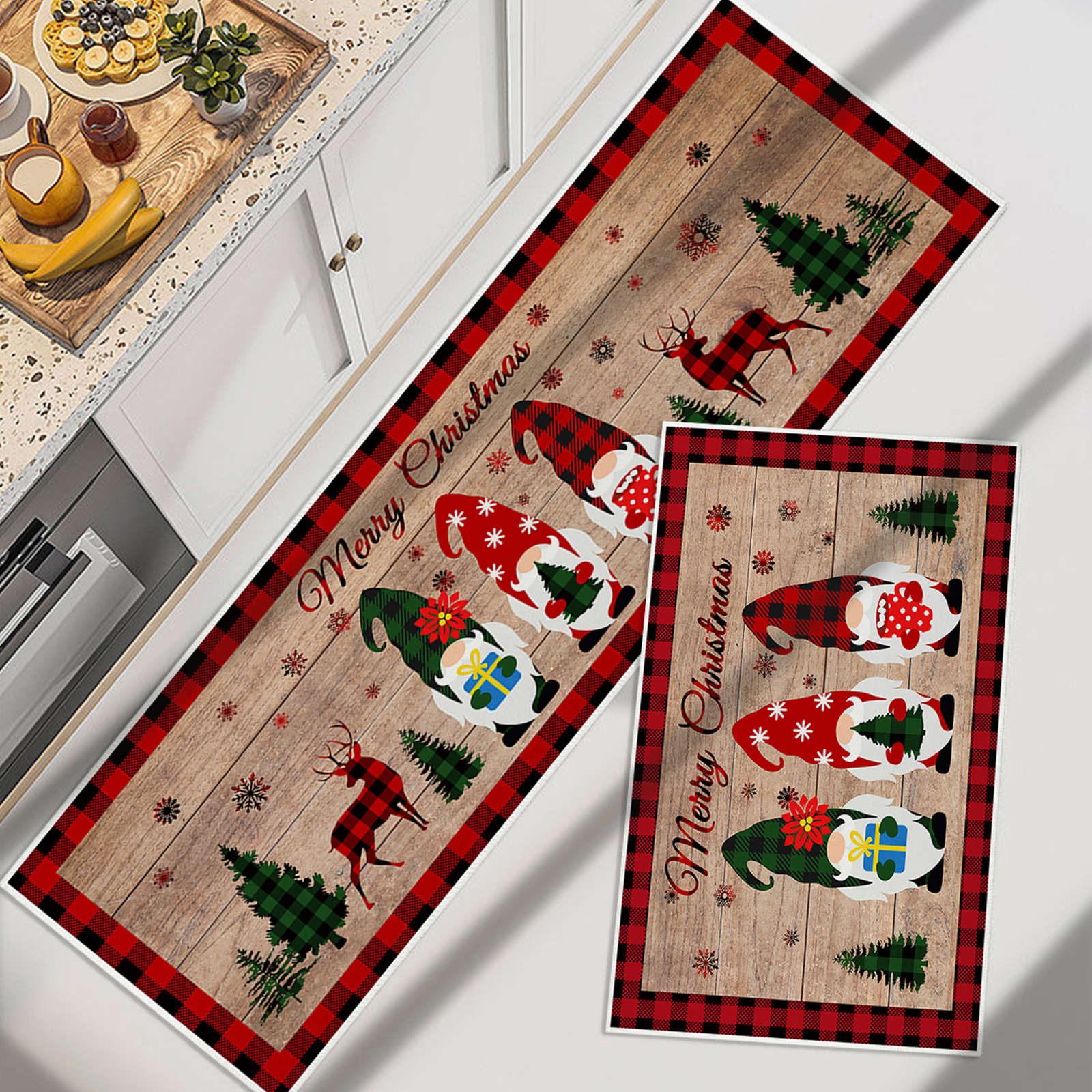 Huotupsine Grey Santa Elk Christmas Dish Drying Mat for Kitchen