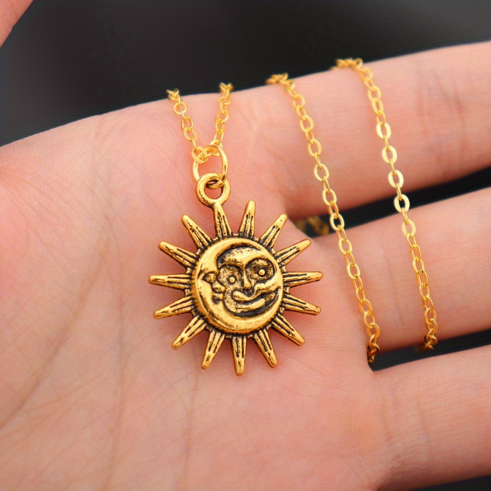 Gold Sun Charms Jewelry Set, 1 Cm Pewter Sun Charms, 17 Inch Gold