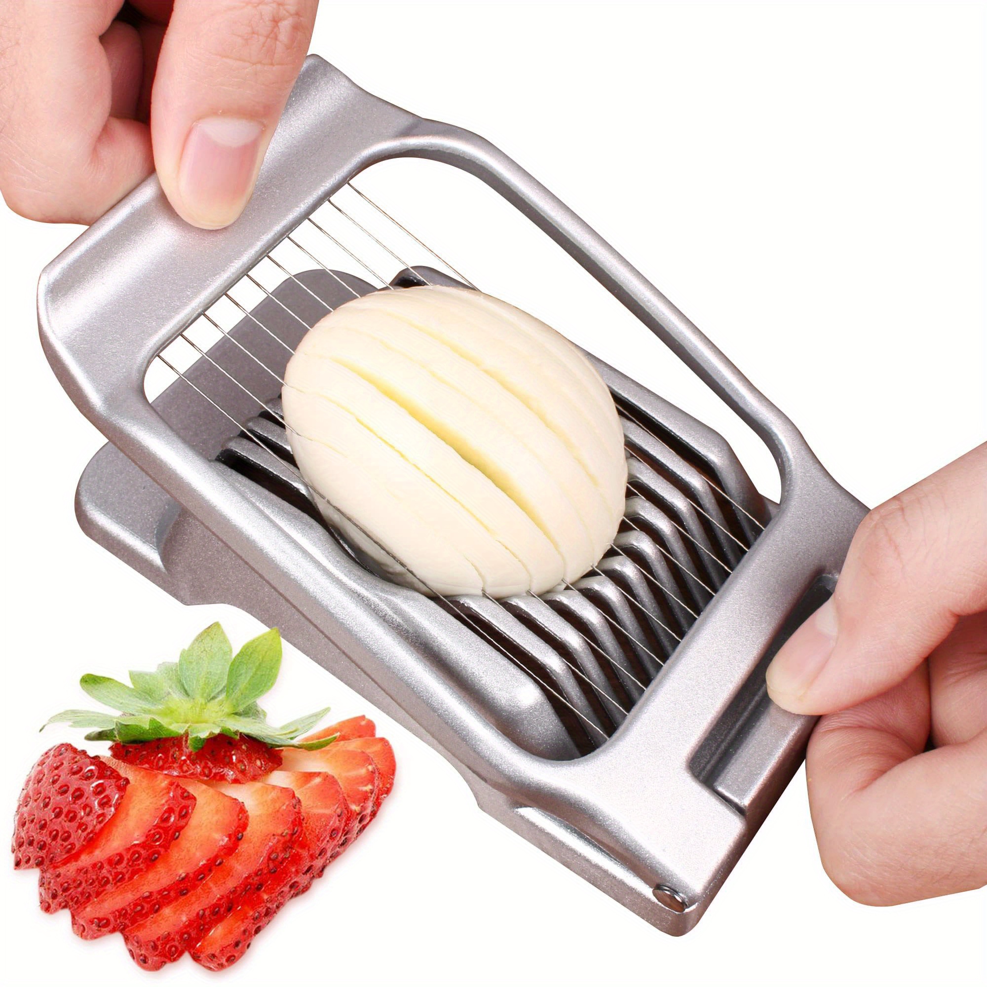 stainless steel egg slicer for hard boiled eggs heavy duty aluminium egg cutter dishwasher safe for egg strawberry soft fruit mushroom details 0