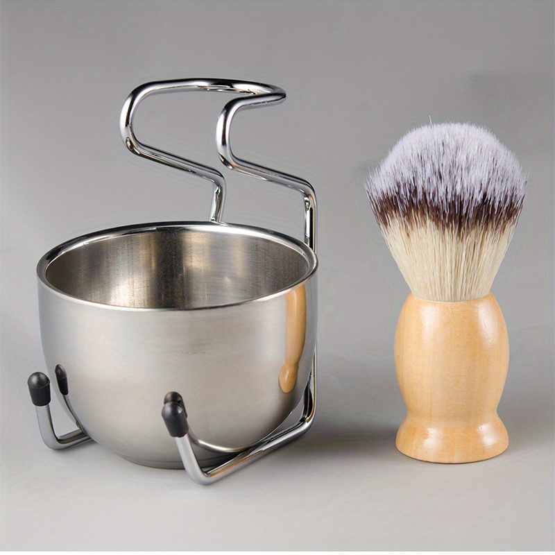 Professional Men Beard Brush Set with Stainless Steel Bowl Stand