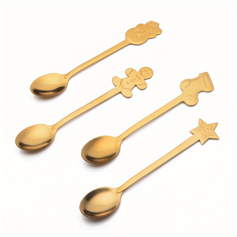 4 Pcs/set Christmas Measuring Tools Set Spoons Ceramic Gold Lovely Cartoon  Measuring Cups Christmas Gift Measuring Spoon
