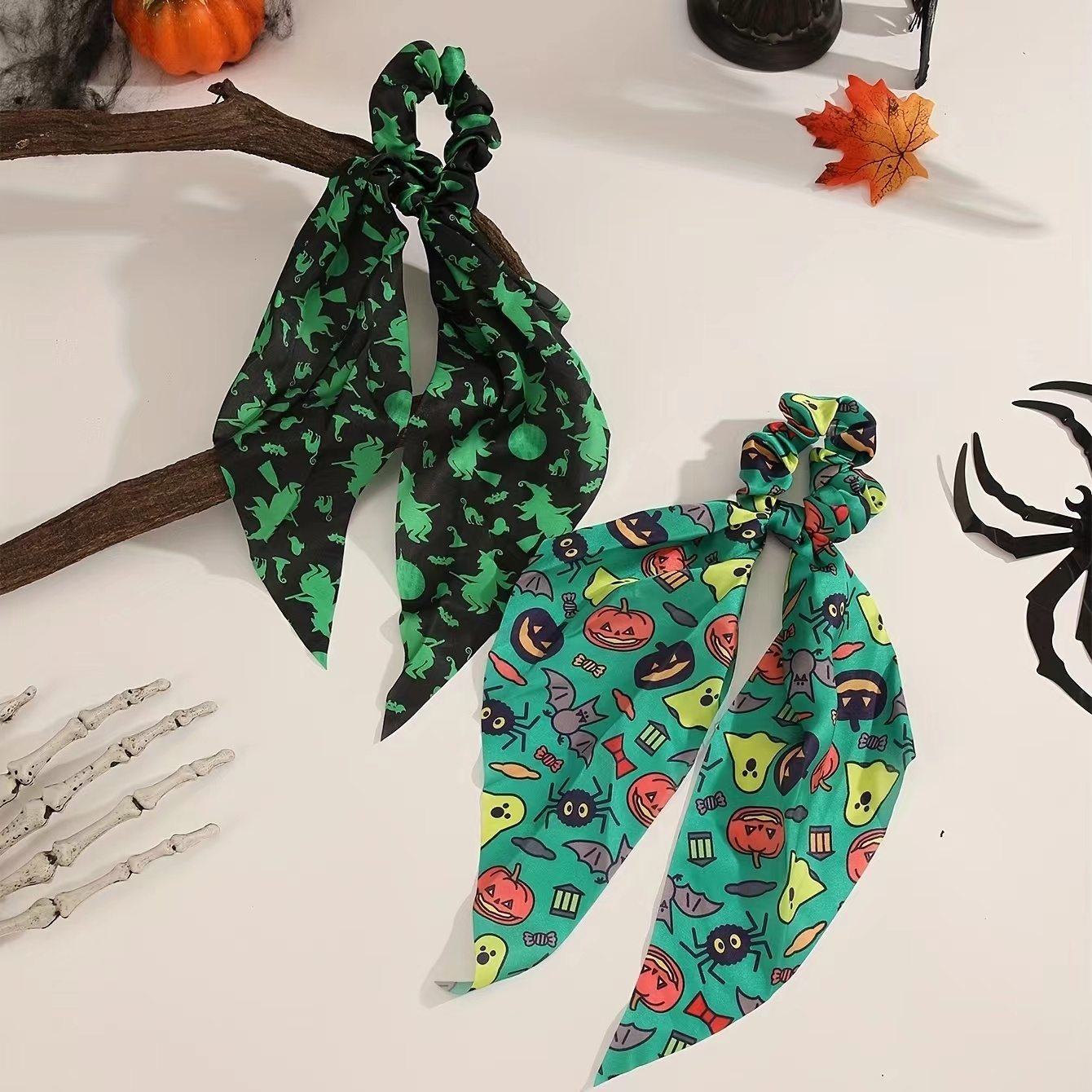 Halloween Hair Scarves Tie Pumpkin Skull Pattern Hair Ring Ponytail Holder  Hair Rope Women Girls Hair Accessories - Temu