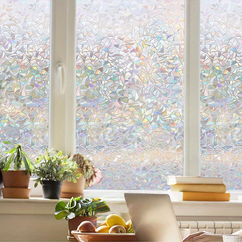 3D Prism Window Film,Transparent Decorative Glass Film Window Door  Tint,Rainbow Effect Static Cling Heat Control Anti UV for Kitchen,Dining