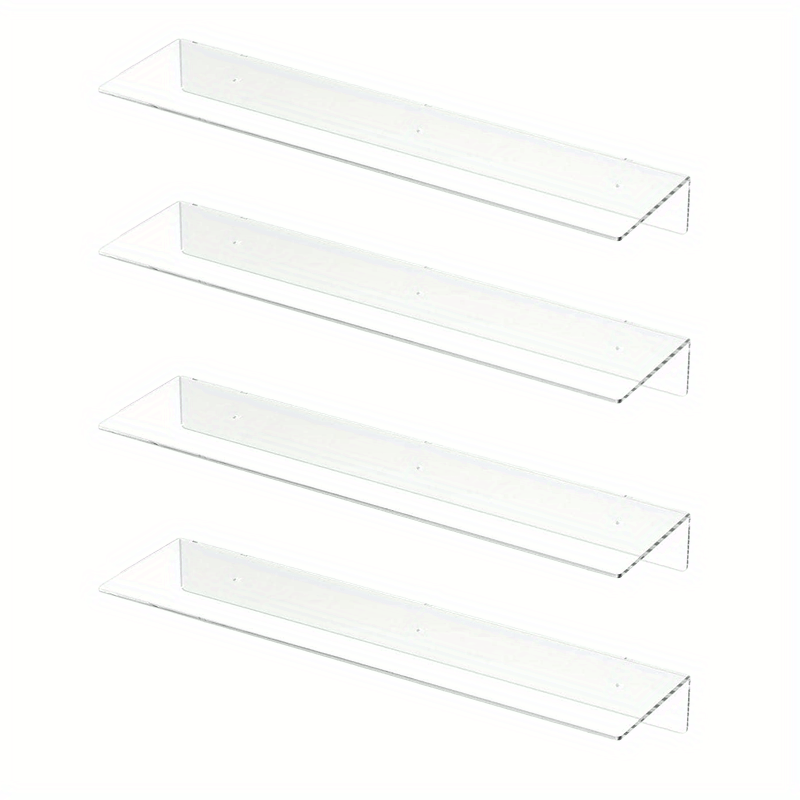 2pcs 4 in Small Acrylic Shelf Clear Floating Shelves Small Adhesive Shelf Transparent Stick on Wall Display Shelves for Kitchen Room Bedroom Bathroom
