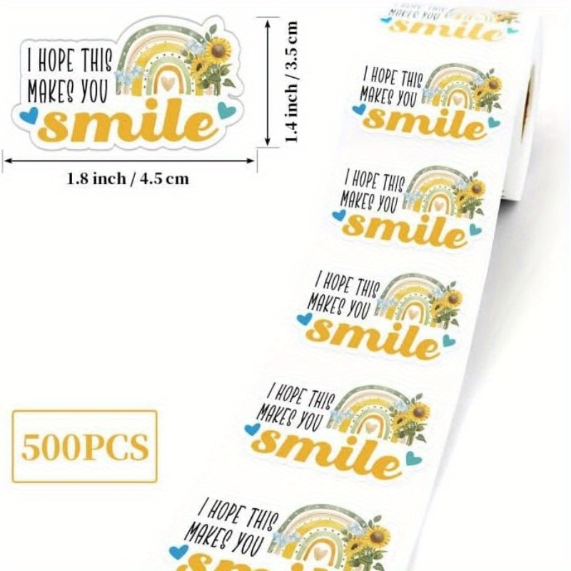 Image of 500pcs Handmade Vinyl Stickers Roll - , Hearts, Face & Rainbow Phrases (i This , Thank You) - Glossy Irregular Labels For Small Business Packaging, Mail, Envelopes, Shipping (bulk) -