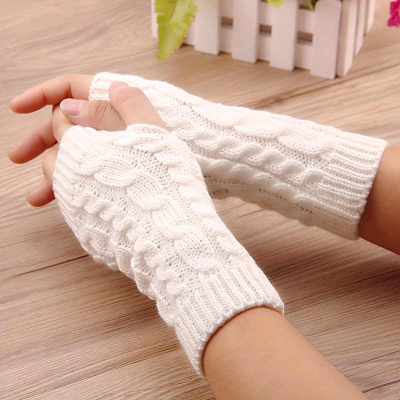 Guantes de mano de lana suave para mujer, mitones largos sin dedos