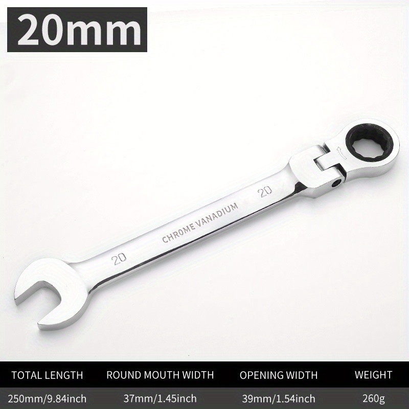 20mm Metric Flex-Head Ratchet Wrench,Box End Head 72-Tooth