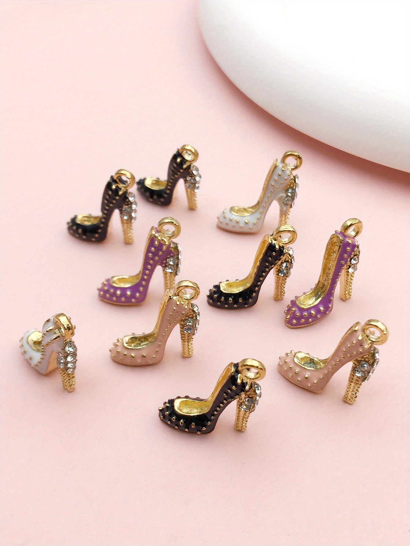 10pcs 18x14mm   alloy enamel high heels charms inlaid rhinestones for necklace keychain diy crafting jewelry accessory making supplies details 1