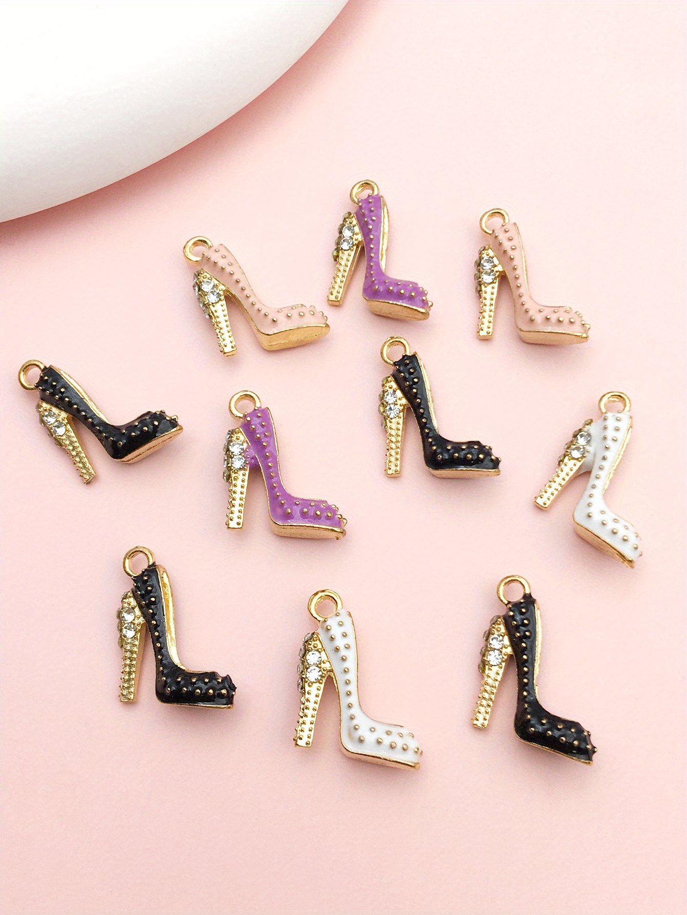 10pcs 18x14mm   alloy enamel high heels charms inlaid rhinestones for necklace keychain diy crafting jewelry accessory making supplies details 2