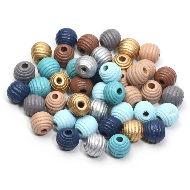 Image of 20 50 Mixed Blue Tone Threaded Natural Wooden Beads For Jewelry Making, Including Earrings, Pendants, And Necklace Additions