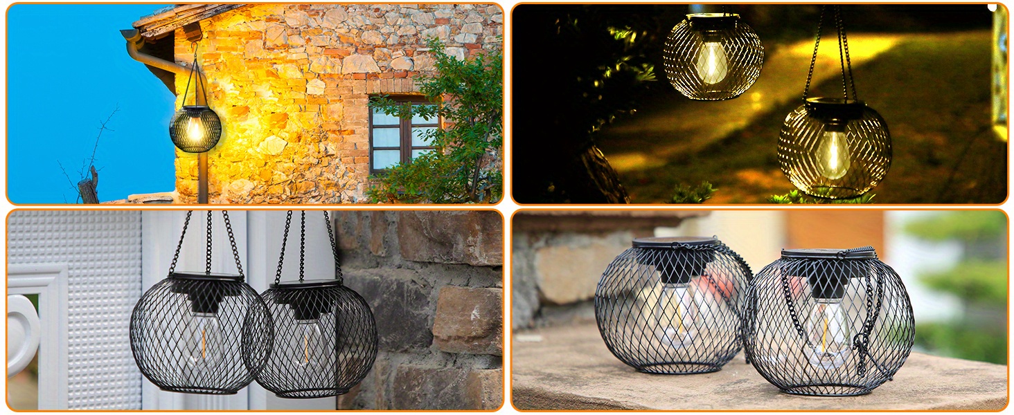 2pcs solar garden lights antique metal hanging chandelier with semi flush mount outdoor decorative lighting solar powered tree lamps for patio yard pathway solar outdoor lights details 3