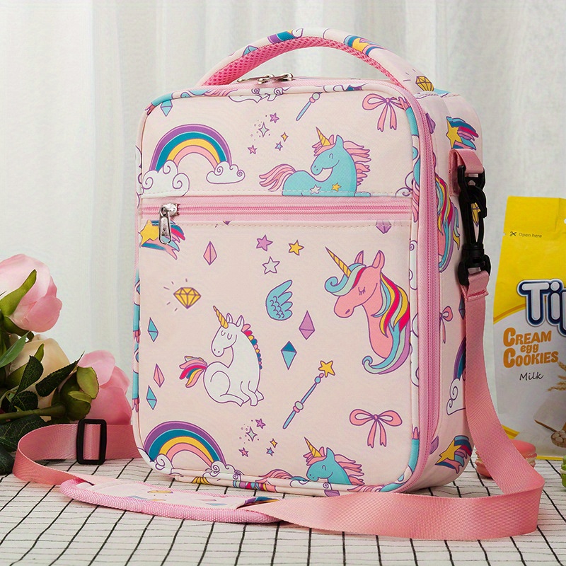 Unicorn Pattern Lunch Bag, Cartoon Cute Polyester Lunch Box For Daily
