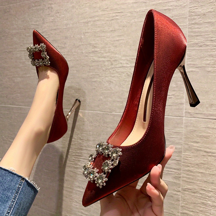 Red wedding shoes with hot sale rhinestones