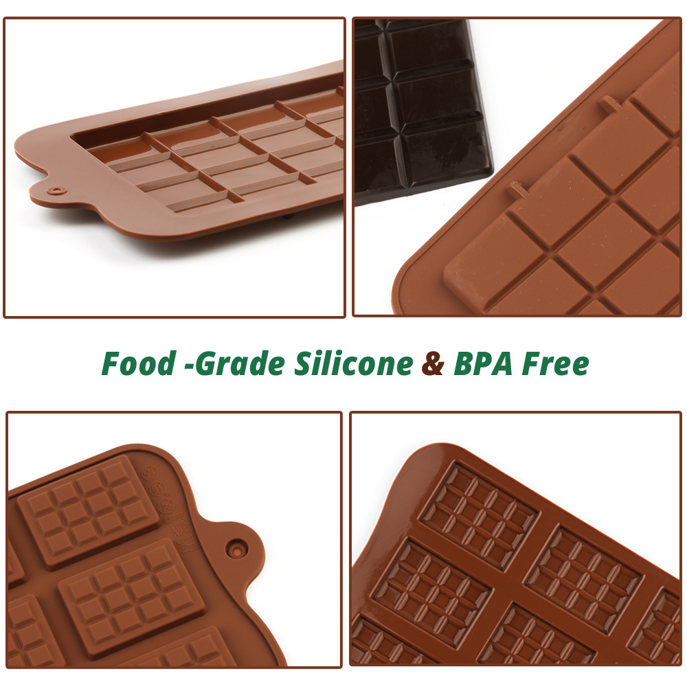 Chocolate Bar Molds Silicone Set of 2 Break-Apart Chocolate Non-Stick  Protein and Energy Bar Mold Candy Mold Wax Melt Mold